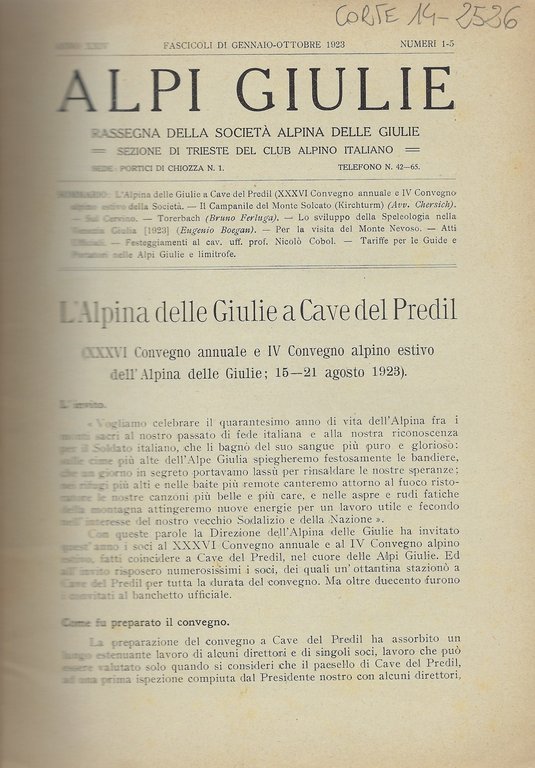 Alpi Giulie Rassegna della Società Alpina delle Giulie - Anno …