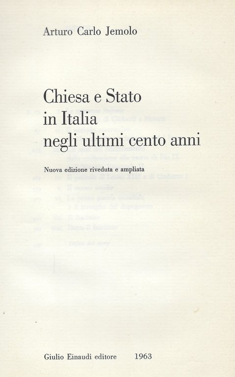 Chiesa e Stato in Italia negli ultimi cento anni