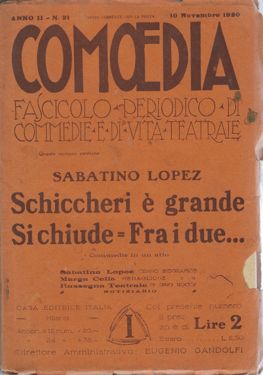 Comoedia - Periodico di commedie e di vita teatrale. N …