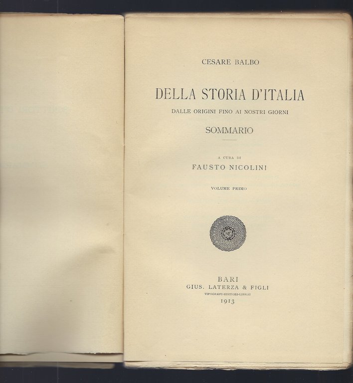 Della Storia d'Italia. Dalle origini fino ai nostri giorni. Sommario.