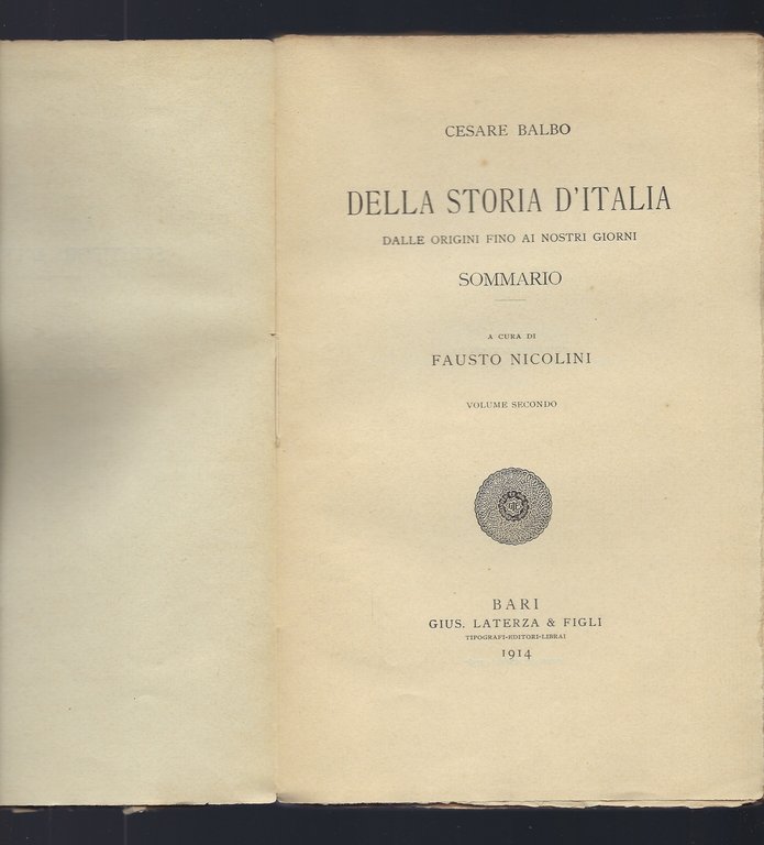 Della Storia d'Italia. Dalle origini fino ai nostri giorni. Sommario.