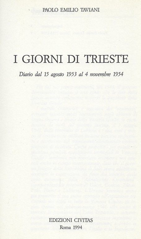 I giorni di Trieste: diario dal 15 agosto 1953 al …