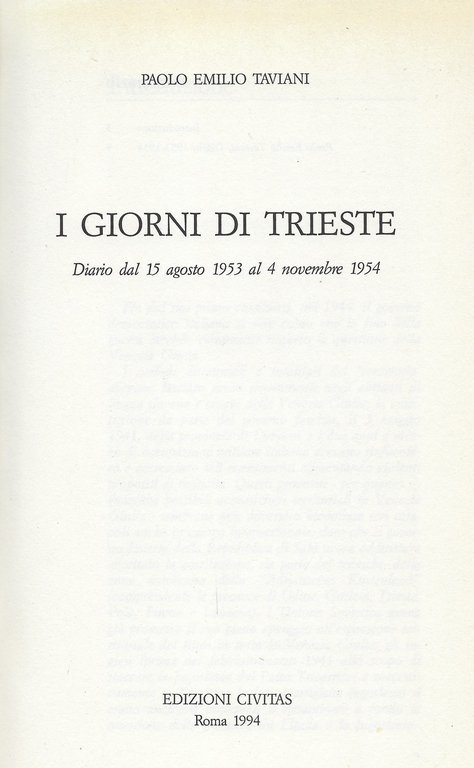 I giorni di Trieste: diario dal 15 agosto 1953 al …