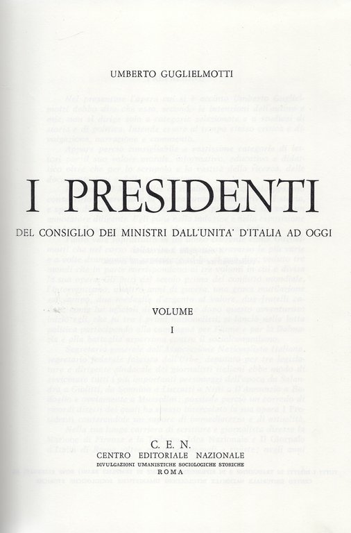 I presidenti del consiglio dei ministri dall' unità d'Italia ad …