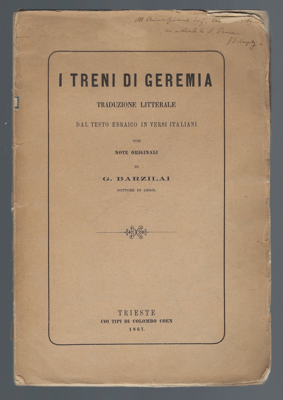 I treni di Geremia. Traduzione litterale del testo ebraico in …