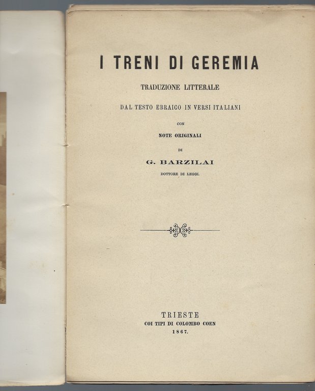 I treni di Geremia. Traduzione litterale del testo ebraico in …