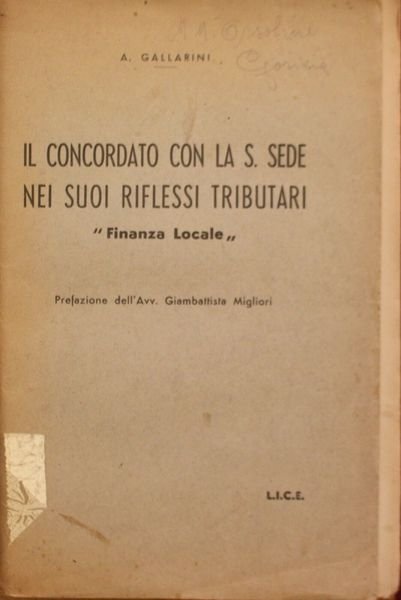 "Il Concordato con la S.Sede nei suoi riflessi tributari"."Finanza Locale".