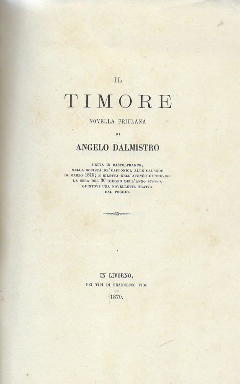 Il timore - Novella friulana