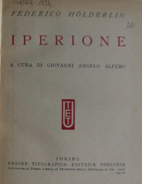 Iperione. A cura di Giovanni Angelo Alfero.