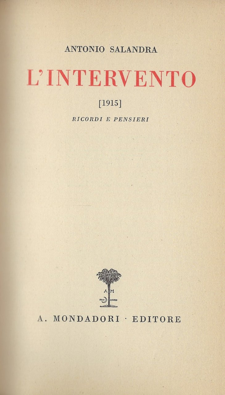 L'intervento 1915 Ricordi e Pensieri
