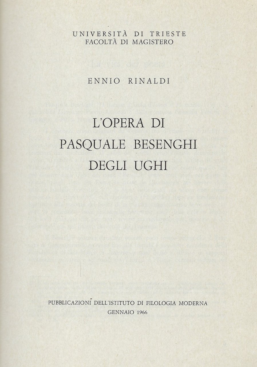 L'opera di Pasquale Besenghi degli Ughi