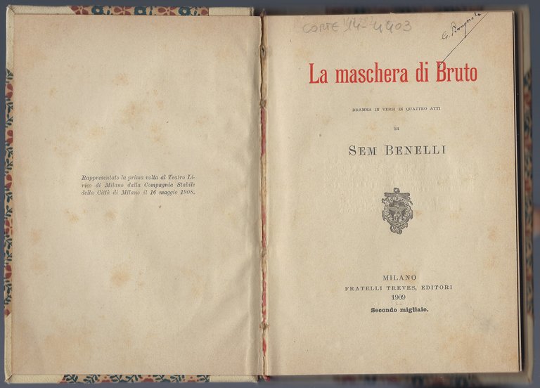 La maschera di Bruto, dramma in versi in quattro atti.