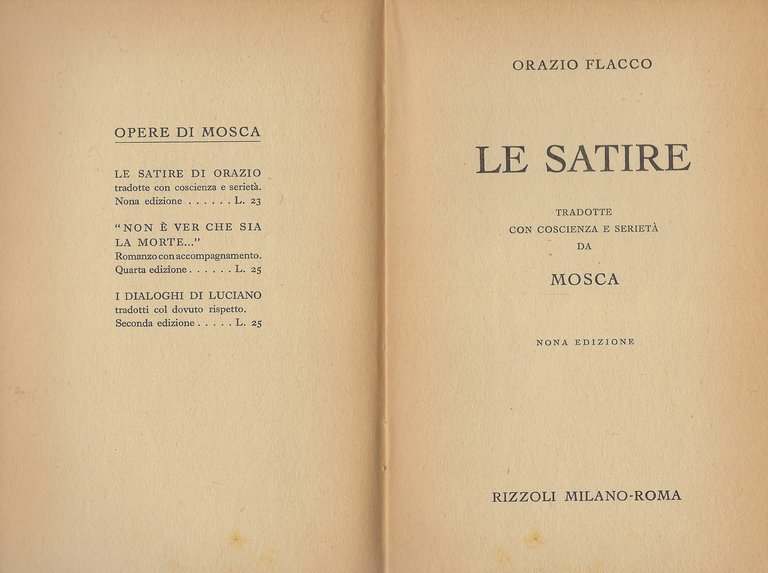 Le Satire d'Orazio tradotte con coscienza e serietà da Mosca