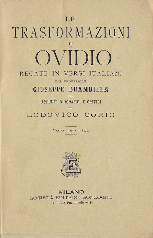 Le Trasformazioni di Ovidio recate in versi italiani dal professore …