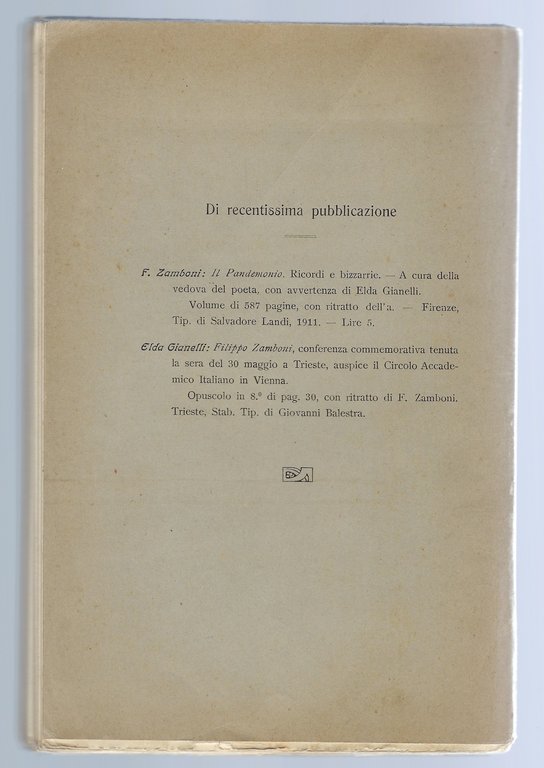 Lettere di Filippo Zamboni a Elda Gianelli