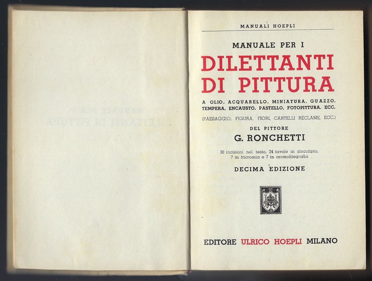 Manuale per i dilettanti di pittura a olio,acquerello,miniatura,guazzo,tempera,encausto,pastello,fotopittura etc.