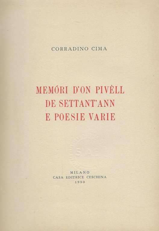 Memri d'on pivll de settant'ann e poesie varie