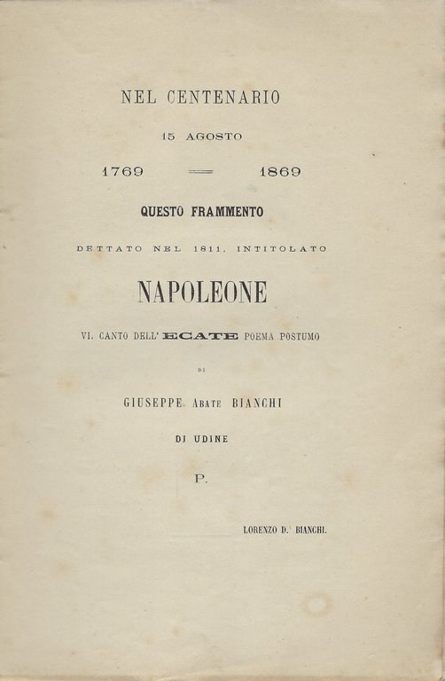 Napoleone - Vi canto dell'Ecate poema postumo