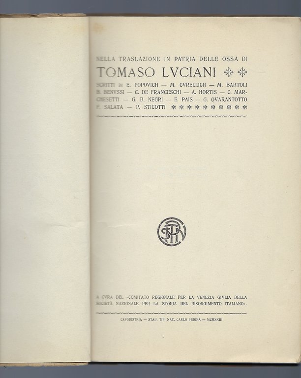 Nella traslazione in Patria delle ossa di Tomaso Luciani
