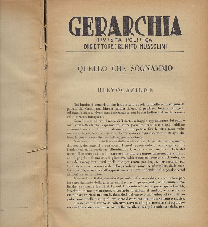Gerarchia. Nove anni dopo l'Armistizio. La Venezia Giulia. Quello che …