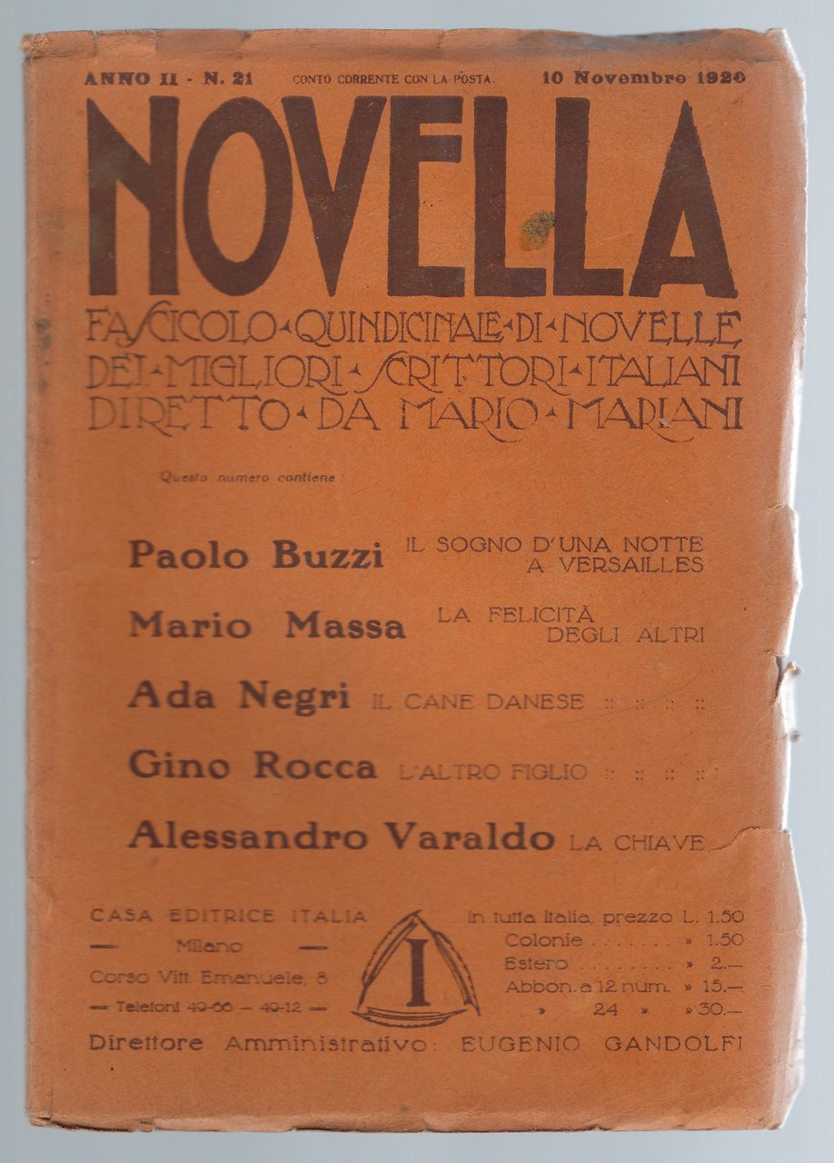 "Novella, fascicolo quindicinale di novelle" Anno II - n° 21 …