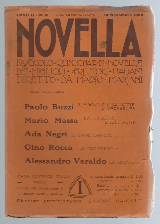 "Novella, fascicolo quindicinale di novelle" Anno II - n° 21 …