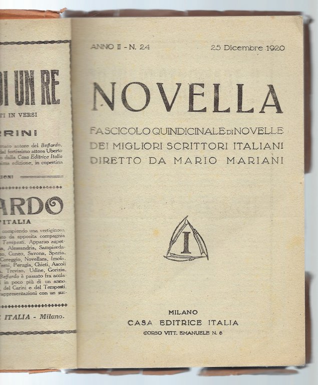 "Novella, fascicolo quindicinale di novelle" Anno II - n° 24 …