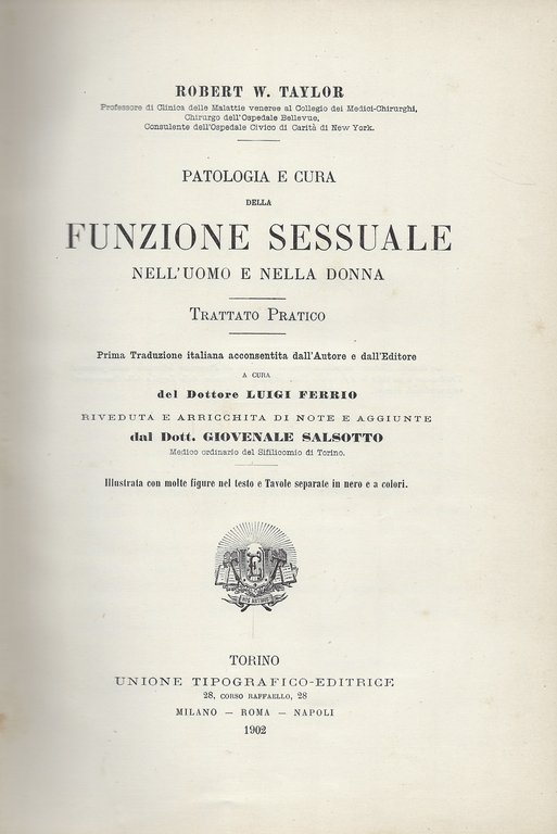 Patologia e cura della Funzione sessuale nell'uomo e nella donna. …