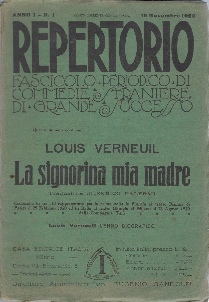 Repertorio Fascicolo Periodico di Commedie straniere di grande successo N …