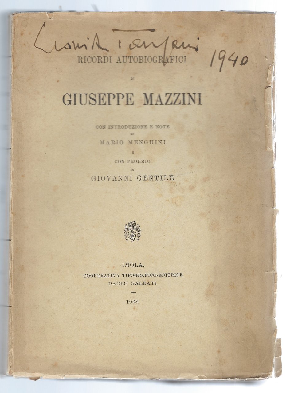 Ricordi autobiografici di Giuseppe Mazzini