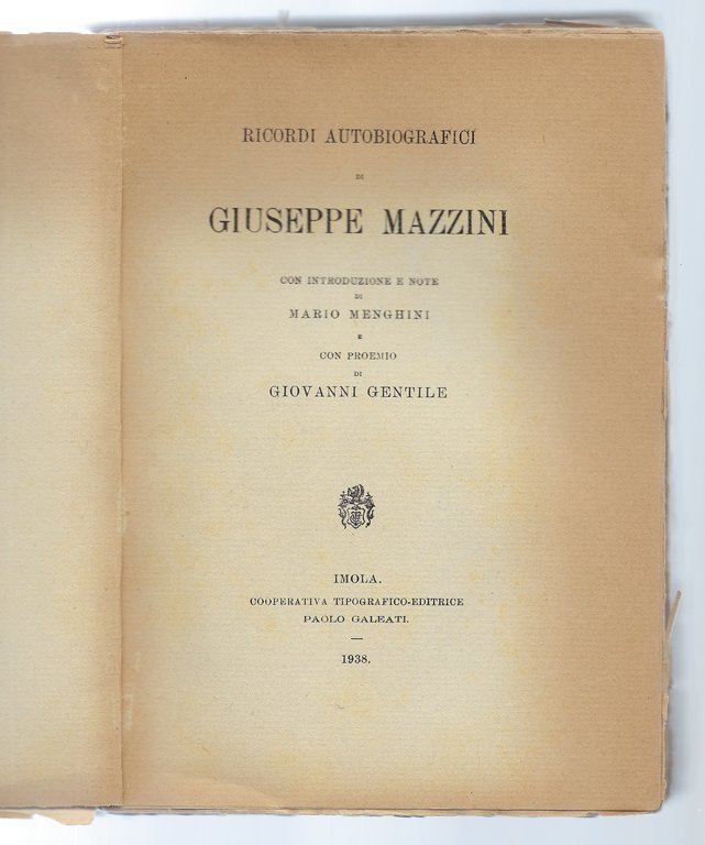 Ricordi autobiografici di Giuseppe Mazzini