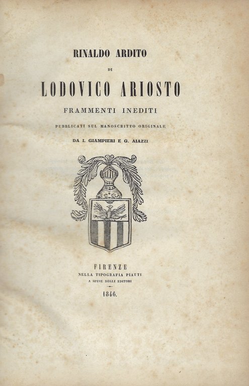 Rinaldo Ardito di Ludovico Ariosto. Frammenti inediti pubblicati sul manoscritto …