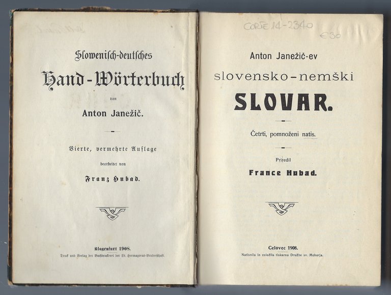 Slovensko-nemski slovar (Vocabolario Sloveno-Tedesco)