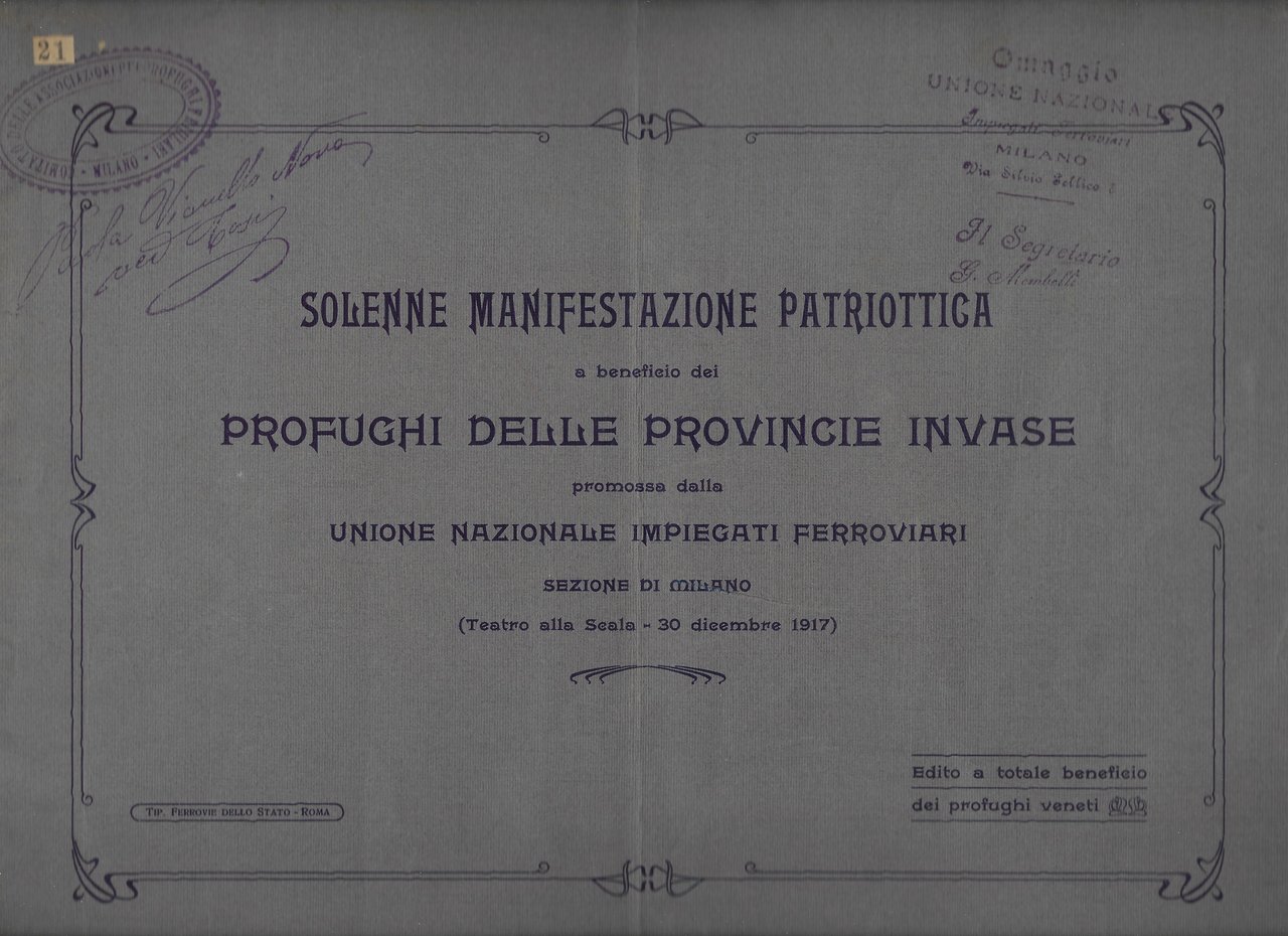 Solenne manifestazione patriottica a beneficio dei profughi delle provincie invase …