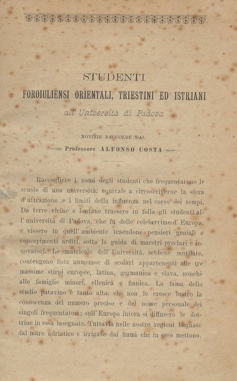 Studenti foroiuliensi orientali, triestini ed istriani all'Università di Padova