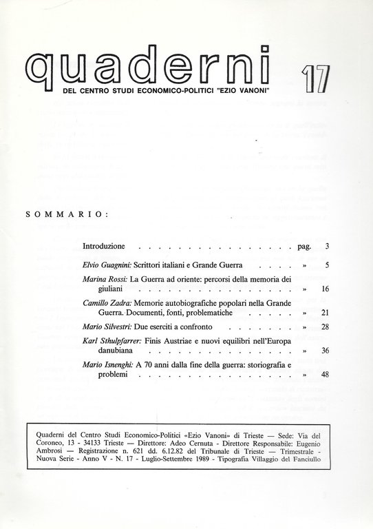 Trieste e la grande guerra - Ricordi e Riflessioni