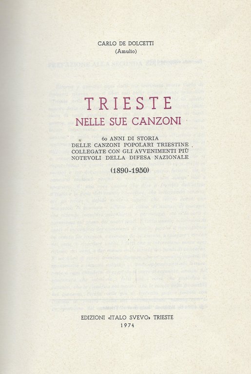 Trieste nelle sue canzoni 1890 - 1950