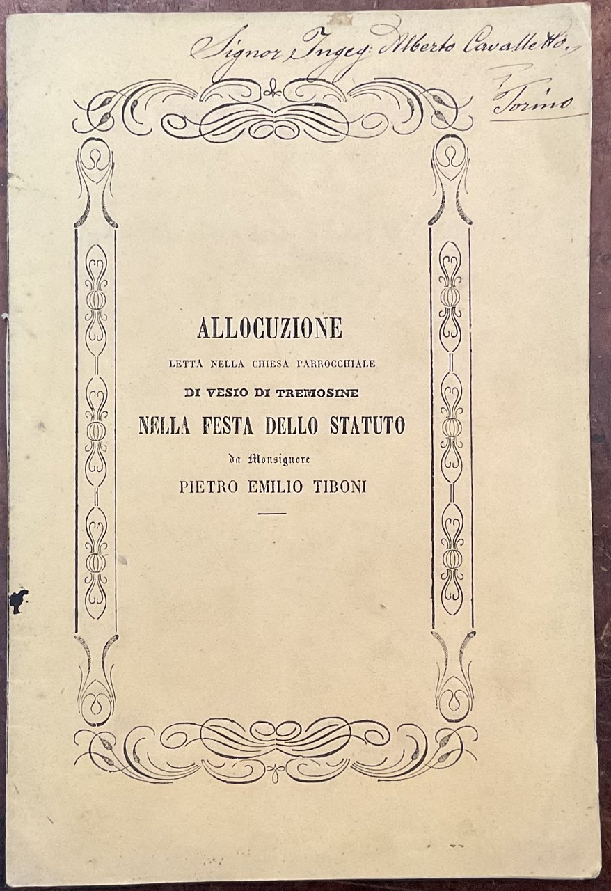 Allocuzione letta nella chiesa parrocchiale di Vesio di Tremosine nella …