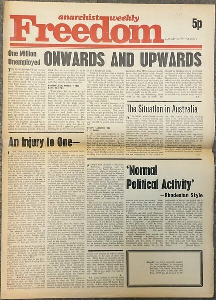 Anarchist weekly Freedom. January 29 1972. Vol. 33 N. 5