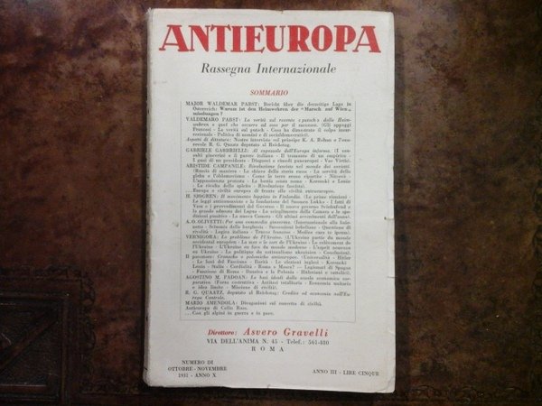 AntiEuropa. Rassegna internazionale. Numero di ottobre - novembre 1931