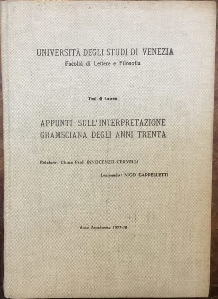 Appunti sull’interpretazione gramsciana degli anni trenta. Tesi di laurea