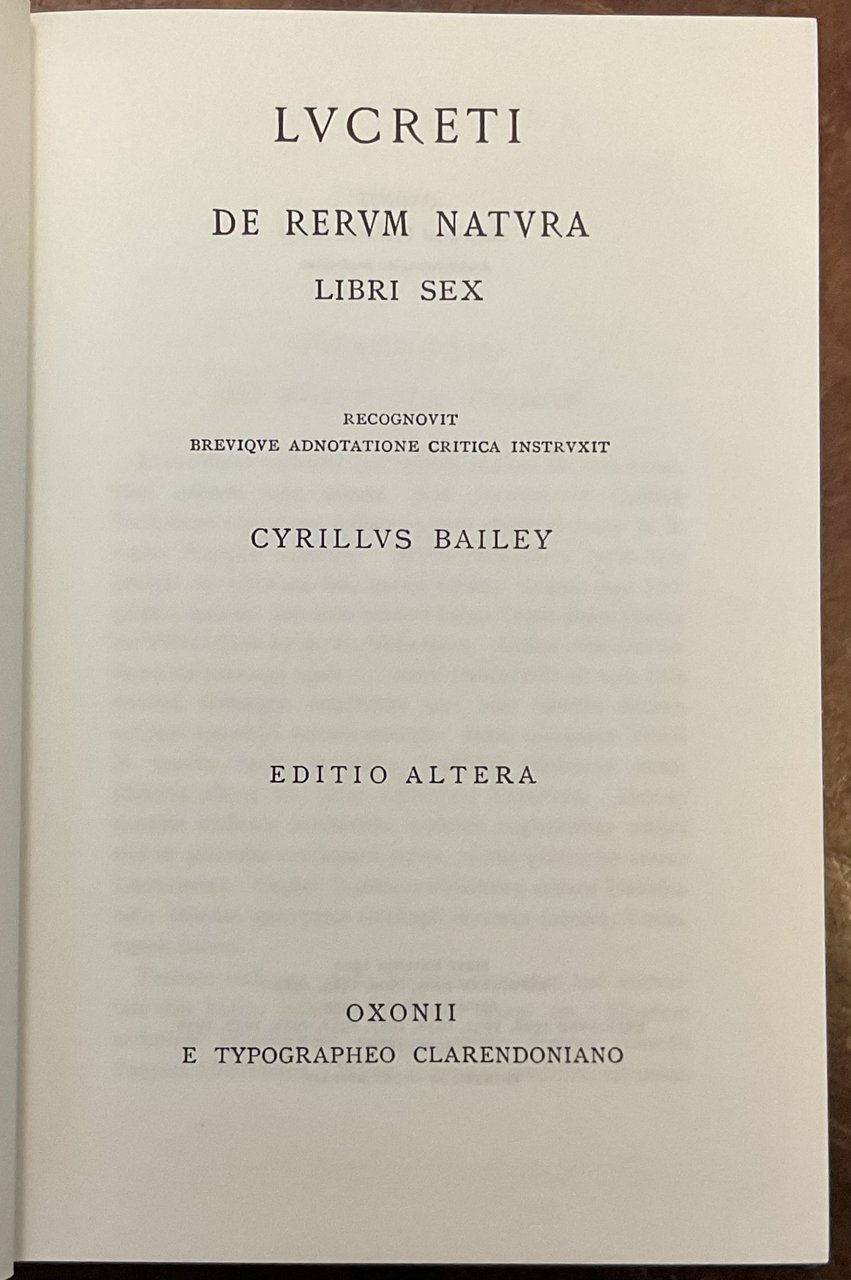 De Rerum natura. Libri Sex. Recognovit brevique adnotatione critica instruxit …