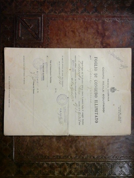 Foglio di congedo illimitato per fine ferma. Chioggia 16 Aprile …