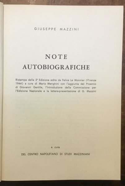 Giuseppe Mazzini. Note autobiografiche