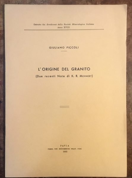 L’origine del granito (due recenti Note di K.R. Mehnert)