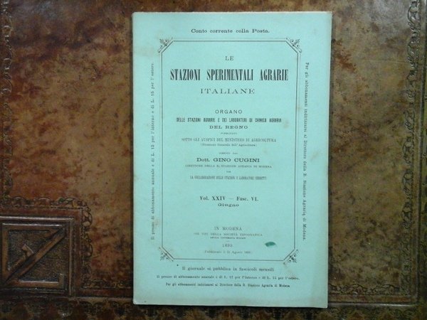 Le Stazioni Sperimentali Agrarie Italiane. Vol. XXIV - Fasc. VI. …