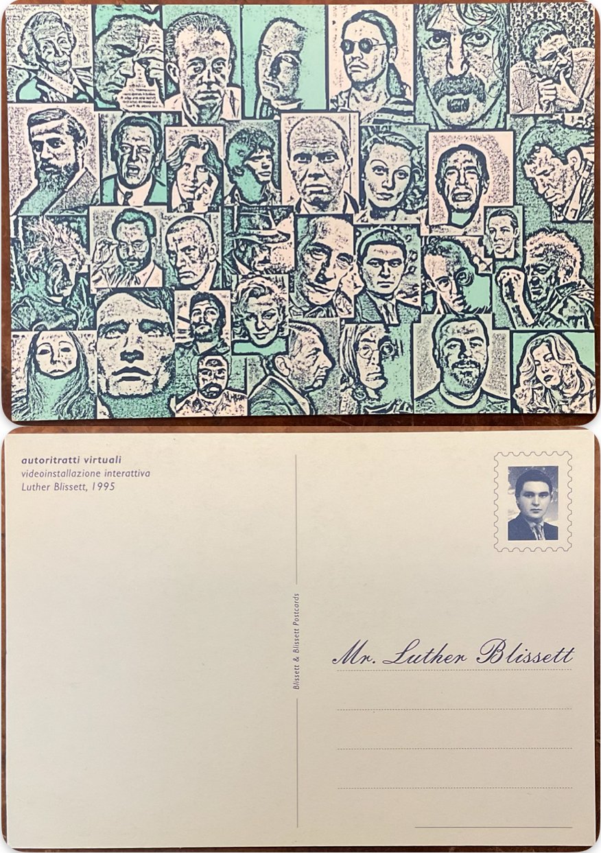 Luther Blisset 1995, Autoritratti virtuali, video installazione interattiva. Cartolina