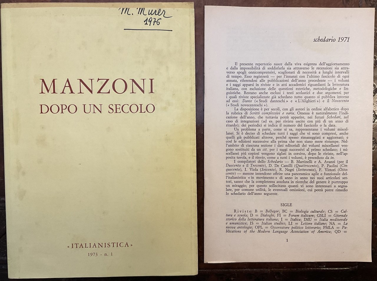 Manzoni dopo un secolo. Italianistica, Rivista di letteratura italiana. Anno …