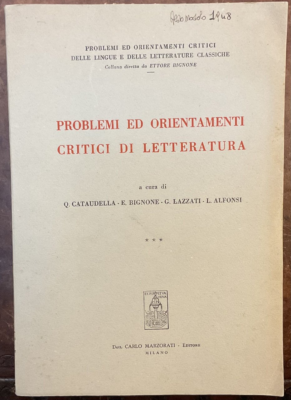 Problemi ed orientamenti critici di letteratura