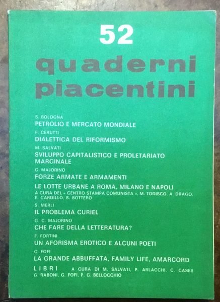 Quaderni Piacentini. N. 52, anno XIII, giugno 1974